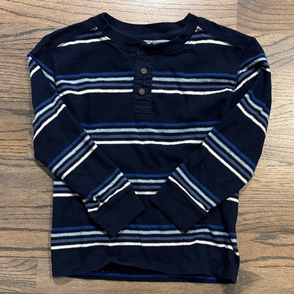Kids Cat & Jack Navy and White Striped Long Sleeve Henley